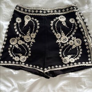 Topshop Black and White High Waist Shorts with Ornate Embroidery
